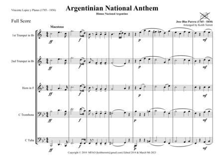 Argentinian National Anthem For Brass Quintet (MFAO World National Anthem Series)